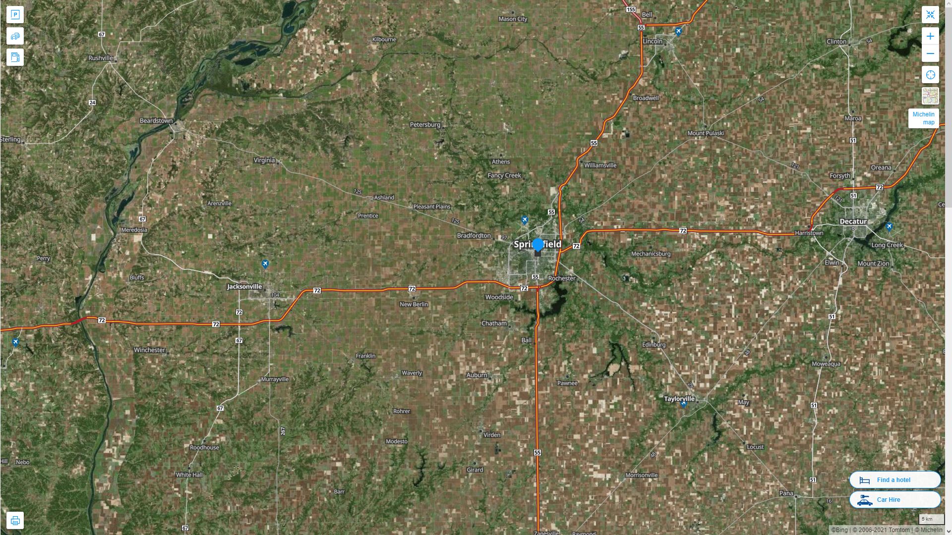 Springfield illinois Highway and Road Map with Satellite View